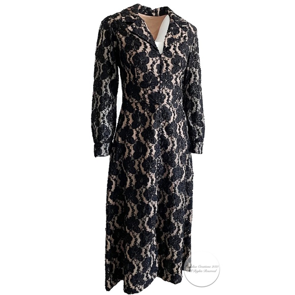 60s Opera Coat Illusion Lace Black Embellished Beaded Vintage Long Rare Formal - Picture 7 of 13